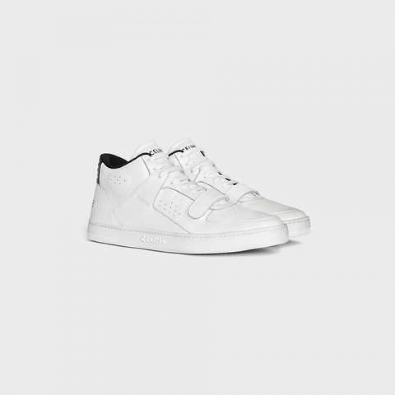 Celine C02 MID WITH VELCRO in CALFSKIN Sneakers Optic White / Black | CL-591912