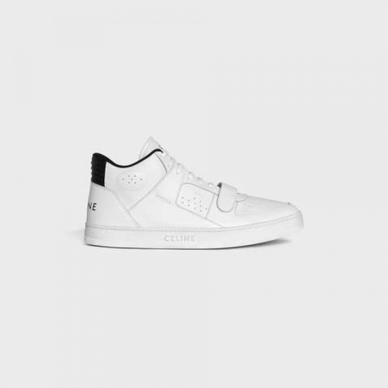 Celine C02 MID WITH VELCRO in CALFSKIN Sneakers Optic White / Black | CL-591912