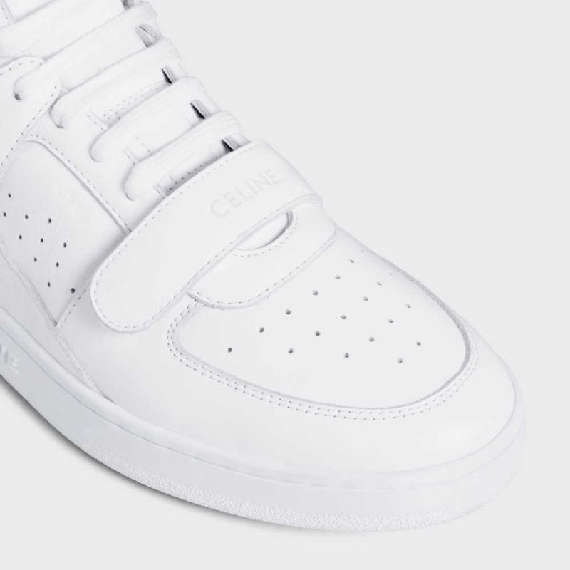 Celine C02 TRAINER MID WITH SCRATCH in CALFSKIN Sneakers Optic White | CL-592544