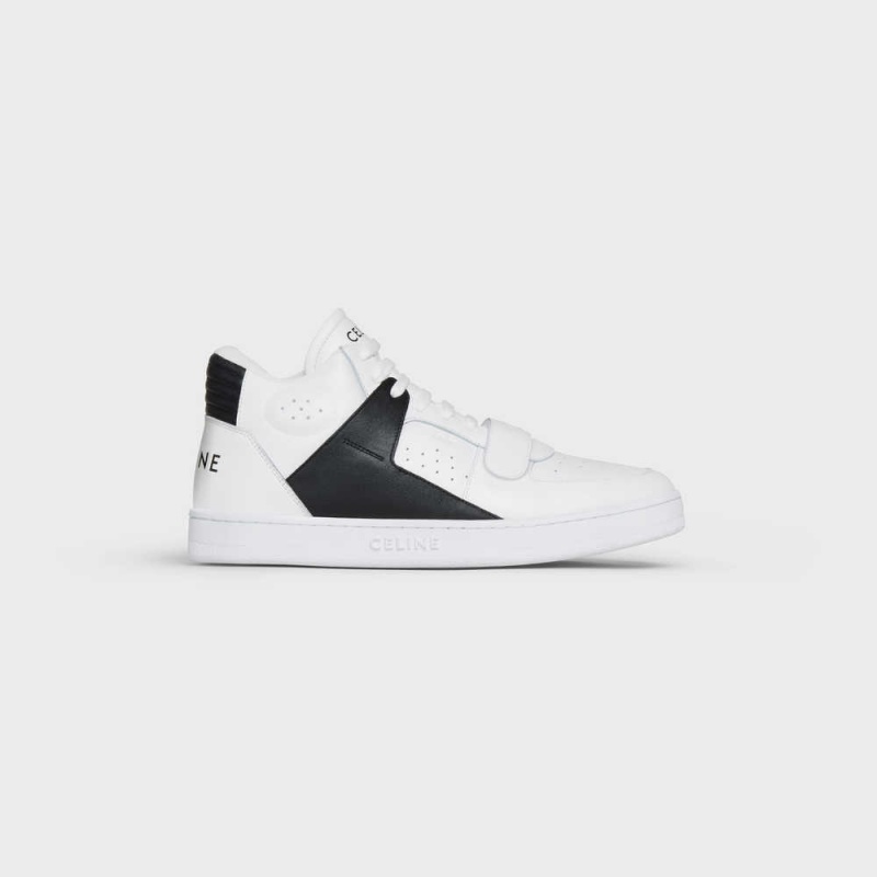 Celine C02 TRAINER MID WITH SCRATCH in CALFSKIN Sneakers Optic White / Black | CL-592542