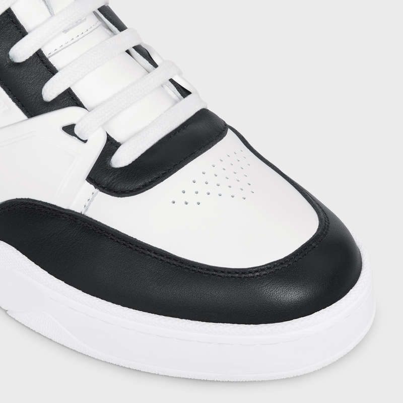 Celine C07 TRAINER LOW LACE-UP in CALFSKIN Sneakers Optic White / Black | CL-591897