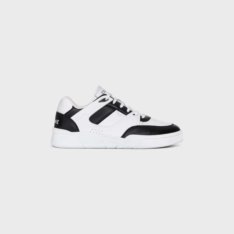 Celine C07 TRAINER LOW LACE-UP in CALFSKIN Sneakers Optic White / Black | CL-591897