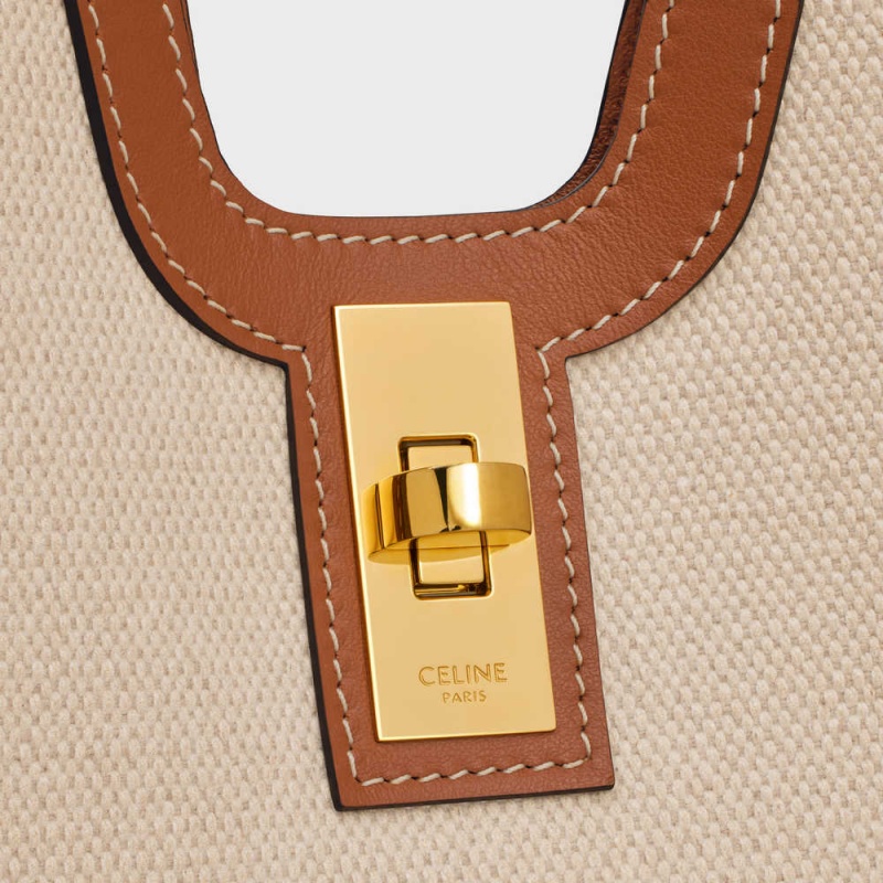 Celine CABAS in TEXTILE AND CALFSKIN 16 Natural / Tan | CL-593253