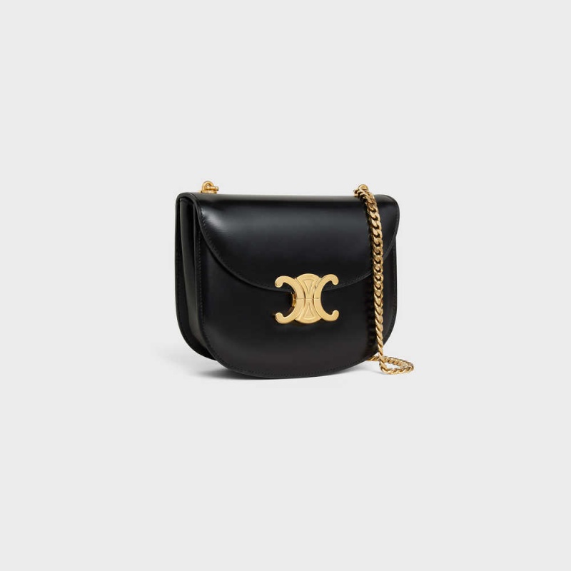 Celine CHAIN BESACE CLEA in shiny calfskin Triomphe Black | CL-593223