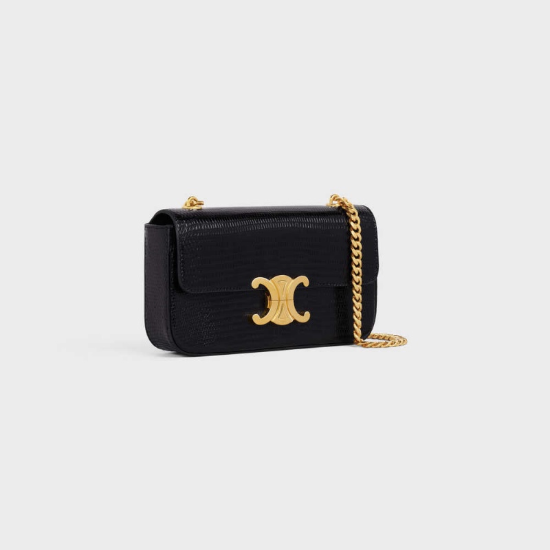 Celine CHAIN SHOULDER BAG in Lizard Triomphe Black | CL-593234