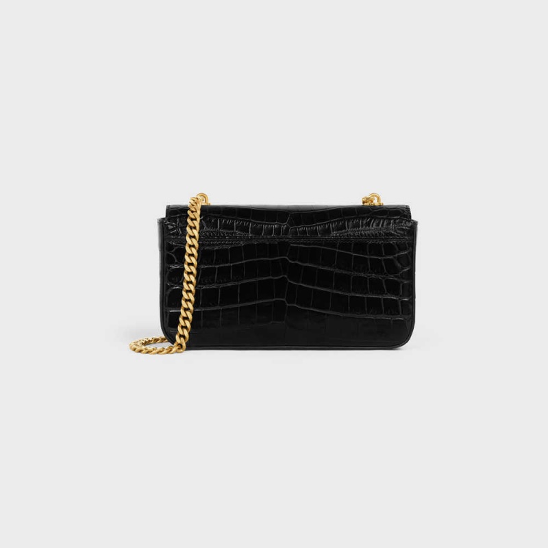 Celine CHAIN SHOULDER BAG in Niloticus Crocodile Triomphe Black | CL-593235