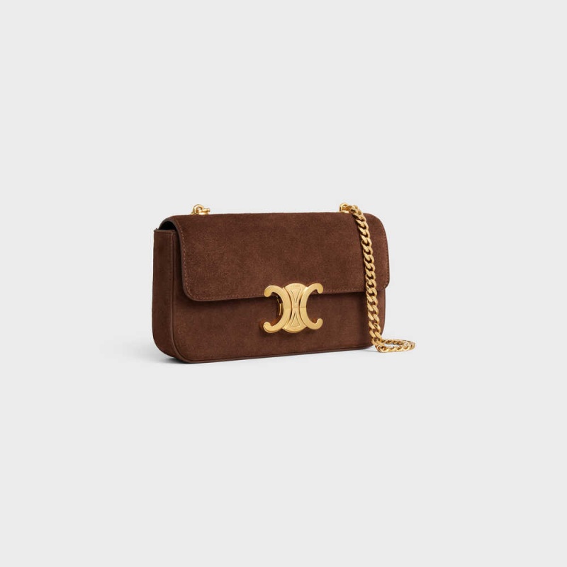 Celine CHAIN SHOULDER BAG in SUEDE CALFSKIN Triomphe Brown | CL-593229