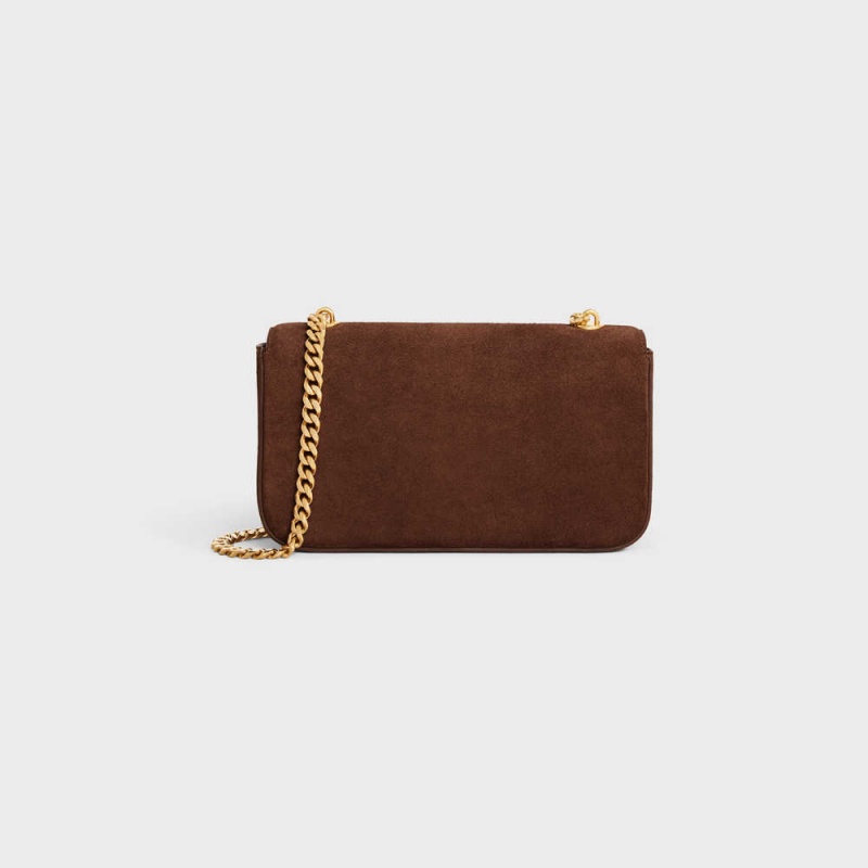 Celine CHAIN SHOULDER BAG in SUEDE CALFSKIN Triomphe Brown | CL-593229