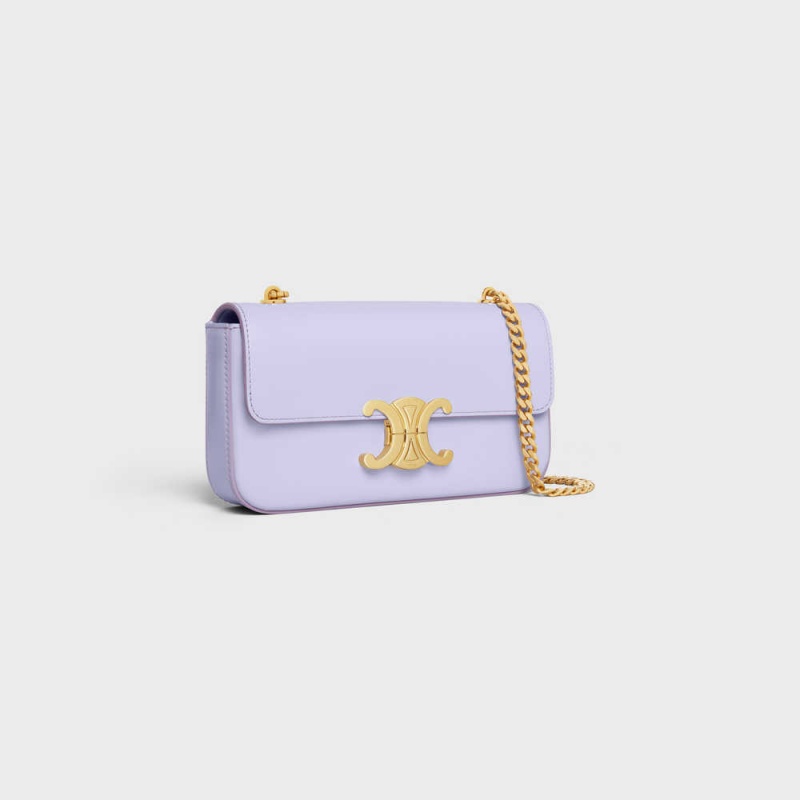 Celine CHAIN SHOULDER BAG in shiny calfskin Triomphe Light Lavender | CL-593232