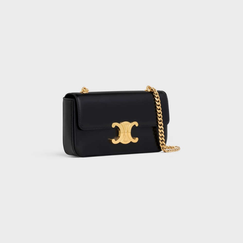 Celine CHAIN SHOULDER BAG in shiny calfskin Triomphe Black | CL-593226