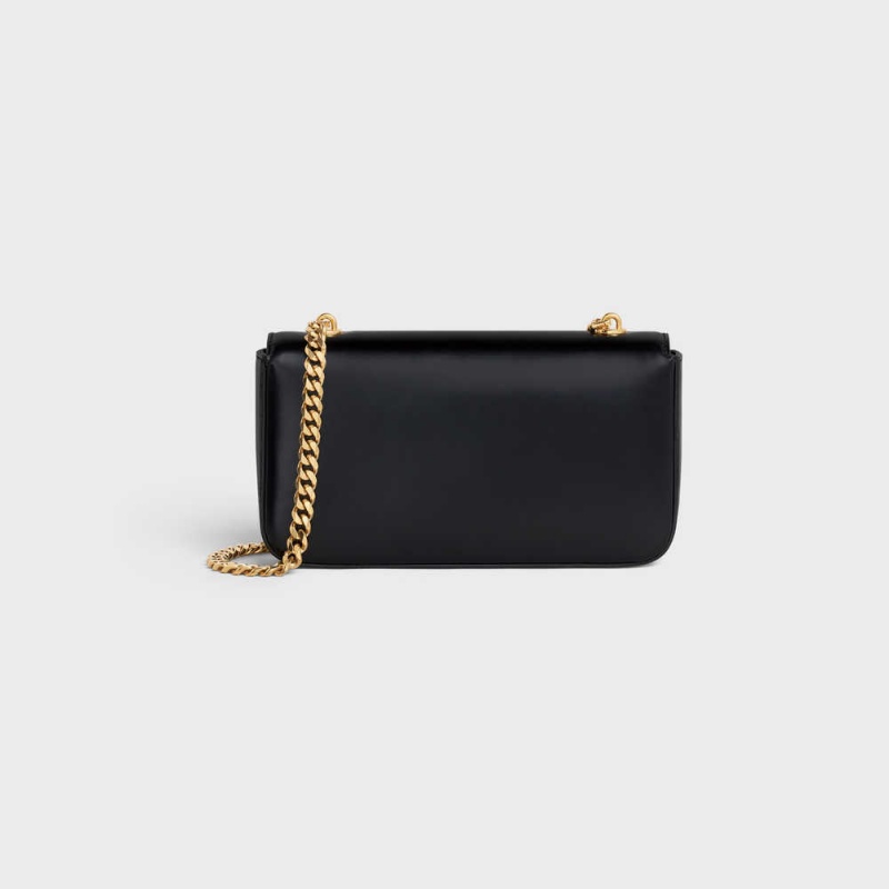 Celine CHAIN SHOULDER BAG in shiny calfskin Triomphe Black | CL-593226