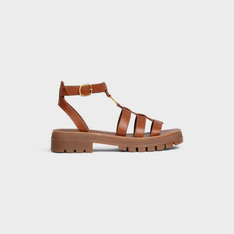 Celine CLEA TRIOMPHE GLADIATOR CHUNKY in CALFSKIN - VEGETAL TANNING Sandals Tan | CL-592574