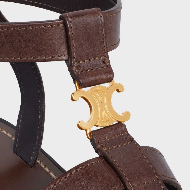 Celine CLEA TRIOMPHE GLADIATOR CHUNKY in CALFSKIN - VEGETAL TANNING Sandals Dark Brown | CL-592572