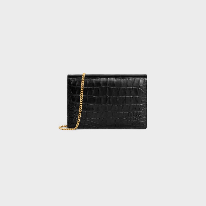 Celine CLUTCH SOIR TRIOMPHE in NILOTICUS CROCODILE Mini Bags Black | CL-593020