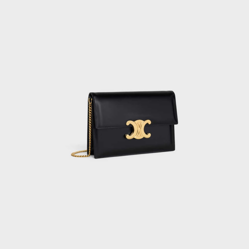 Celine CLUTCH SOIR TRIOMPHE in SHINY CALFSKIN Mini Bags Black | CL-593019