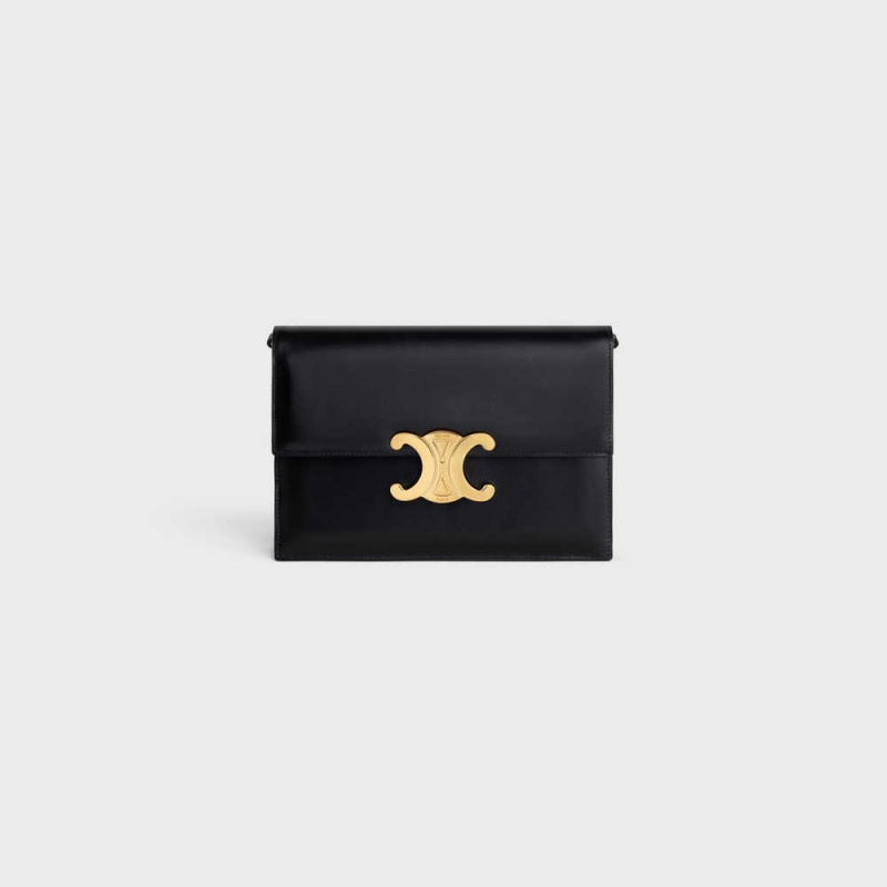 Celine CLUTCH SOIR TRIOMPHE in SHINY CALFSKIN Mini Bags Black | CL-593019