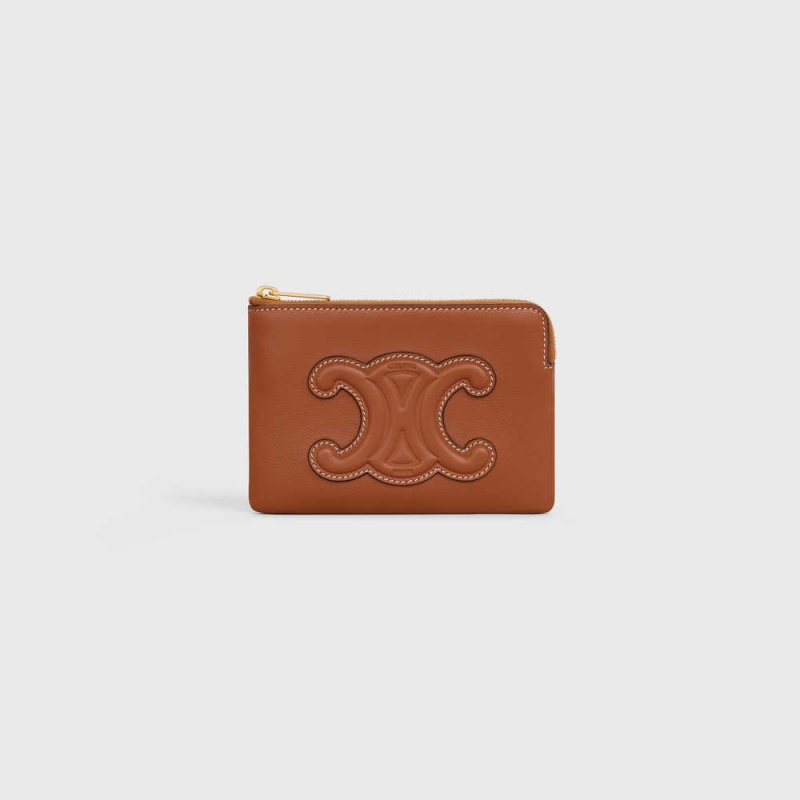 Celine COAND CARD POUCH CUIR TRIOMPHE SMOOTH CALFSKIN Card Holders Tan | CL-592951