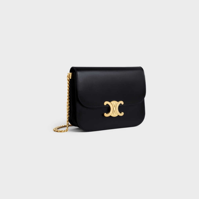 Celine COLLEGE bag in shiny calfskin Triomphe Black | CL-593168