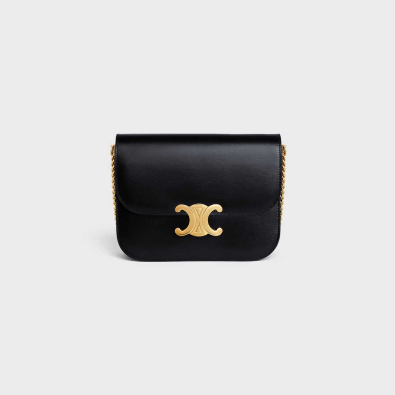 Celine COLLEGE bag in shiny calfskin Triomphe Black | CL-593168