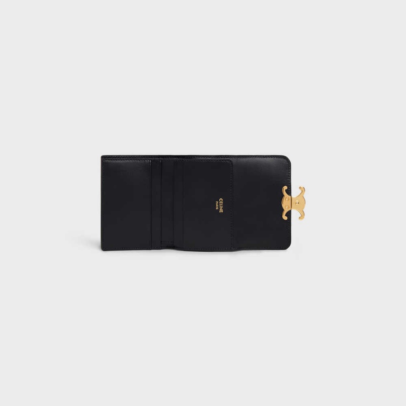 Celine COMPACT WITH COIN TRIOMPHE in Shiny calfskin Wallets Black | CL-592979