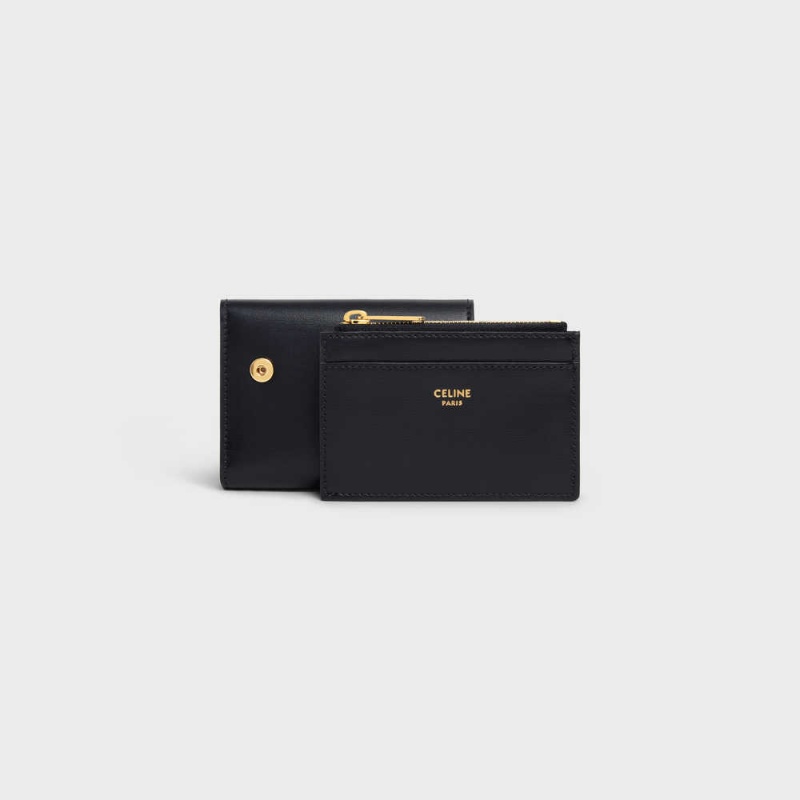 Celine COMPACT WITH COIN TRIOMPHE in Shiny calfskin Wallets Black | CL-592979