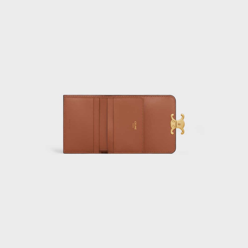 Celine COMPACT WITH COIN TRIOMPHE in triomphe canvas Wallets Tan | CL-592980