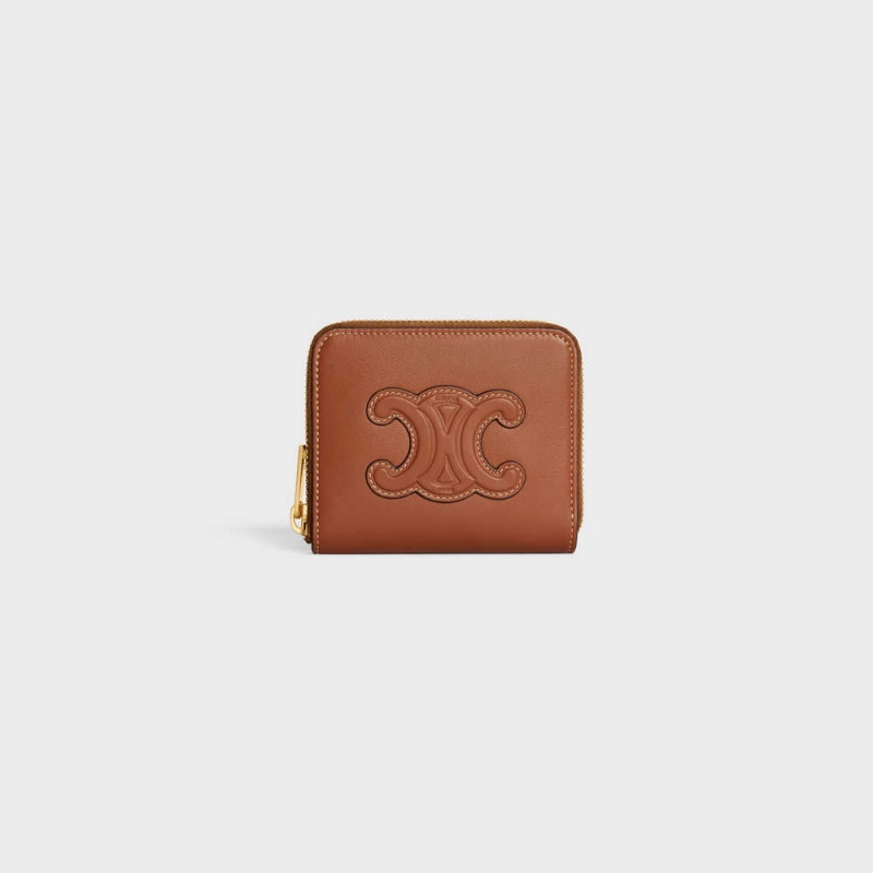 Celine COMPACT ZIPPED CUIR TRIOMPHE IN SMOOTH CALFSKIN Wallets Tan | CL-592998