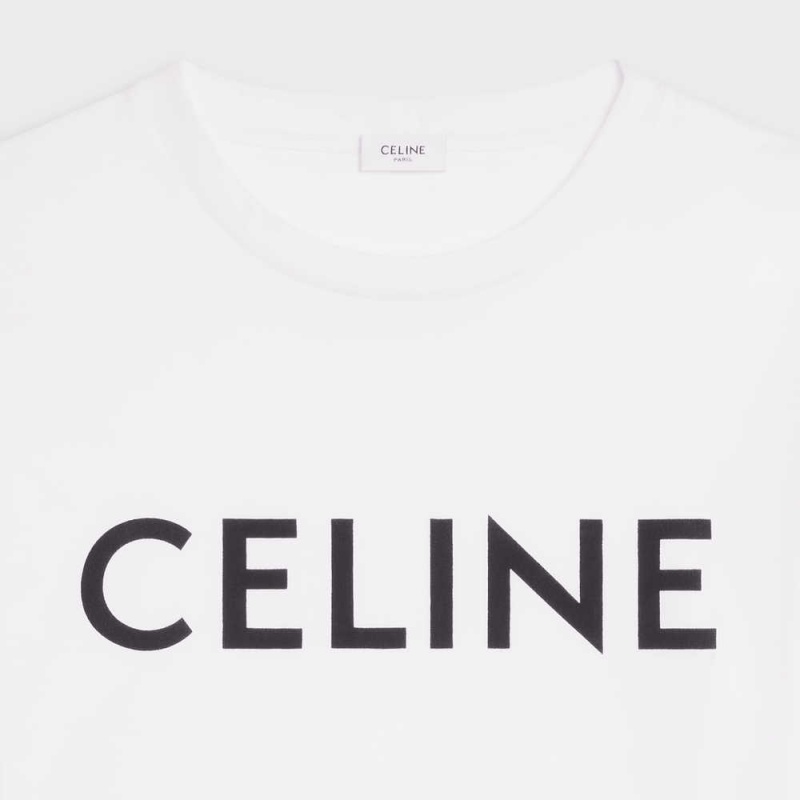 Celine CROPPED IN COTTON JERSEY T-shirts Ecru / Black | CL-592791