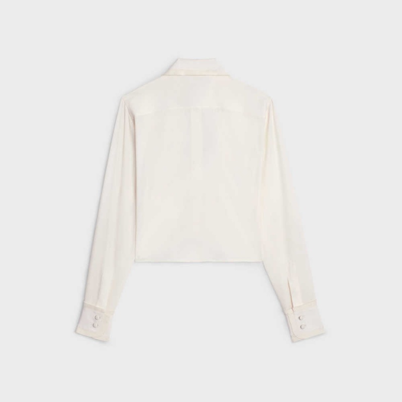 Celine CROPPED ROMY IN SILK CREPE Shirts Ivory | CL-592817