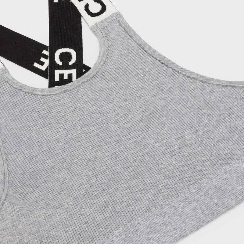 Celine CROSSBACK SPORTS BRA IN ATHLETIC KNIT Sweatshirts Grey/Off White | CL-592810