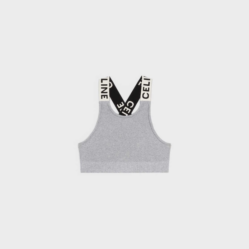 Celine CROSSBACK SPORTS BRA IN ATHLETIC KNIT Sweatshirts Grey/Off White | CL-592810