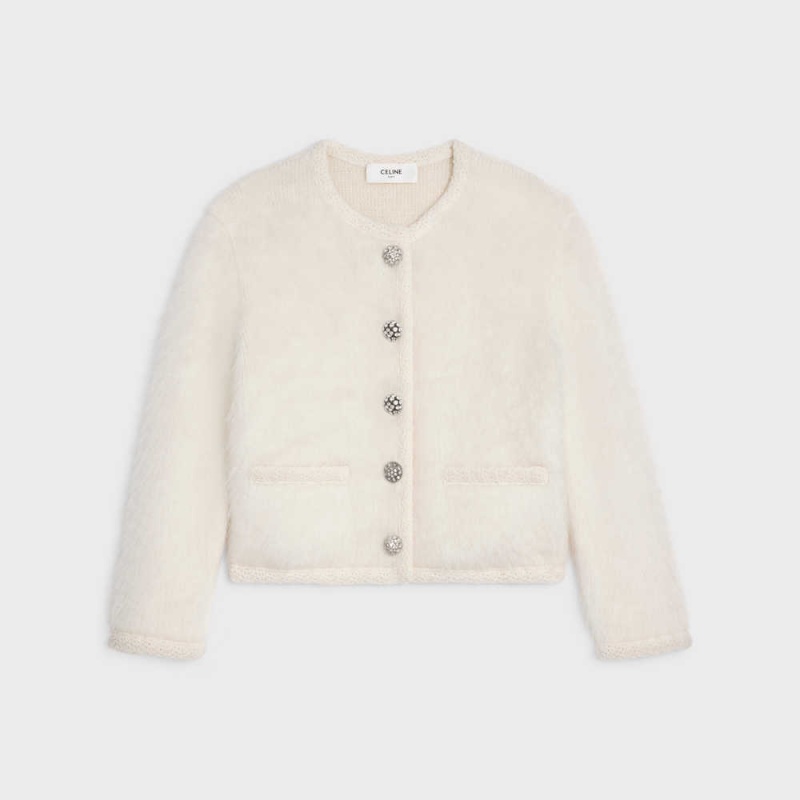 Celine Cardigan in brushed mohair Knitwear Off White | CL-592699