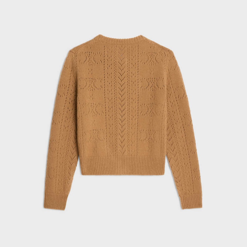 Celine Cardigan in cashmere and silk pointelle Knitwear Camel | CL-592690