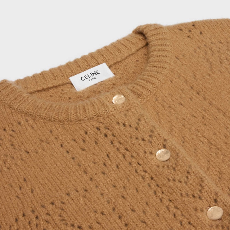 Celine Cardigan in cashmere and silk pointelle Knitwear Camel | CL-592690