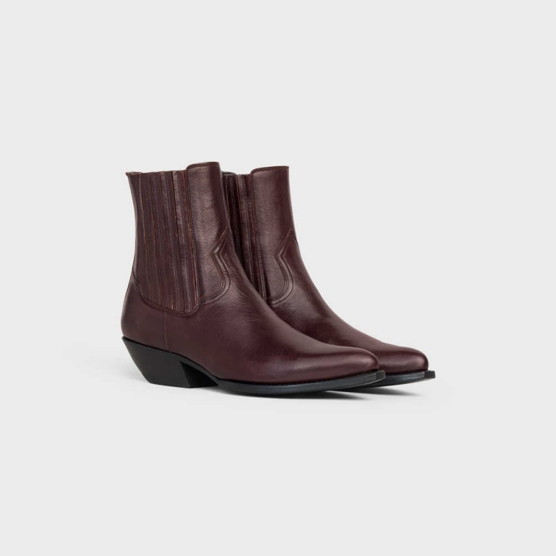 Celine Chelsea Cruiser in Calfskin Boots Dark Burgundy | CL-592488