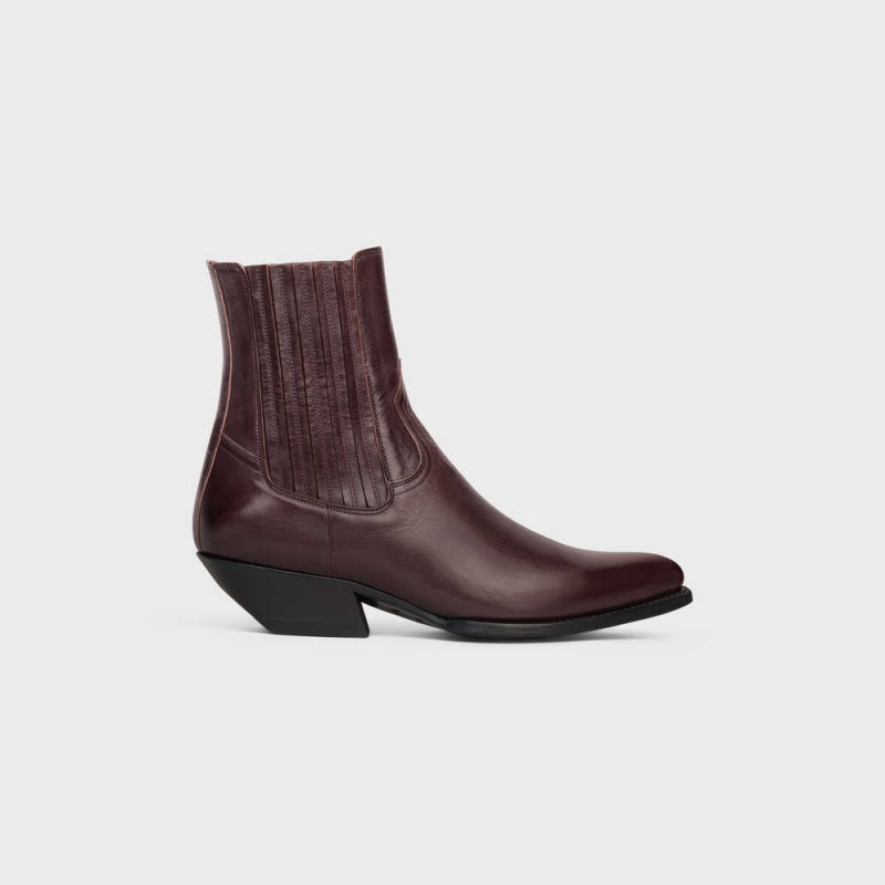 Celine Chelsea Cruiser in Calfskin Boots Dark Burgundy | CL-592488