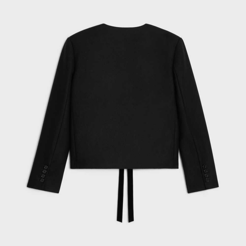 Celine Chelsea cardigan with bow in flannel cashmere Jackets Black | CL-592648