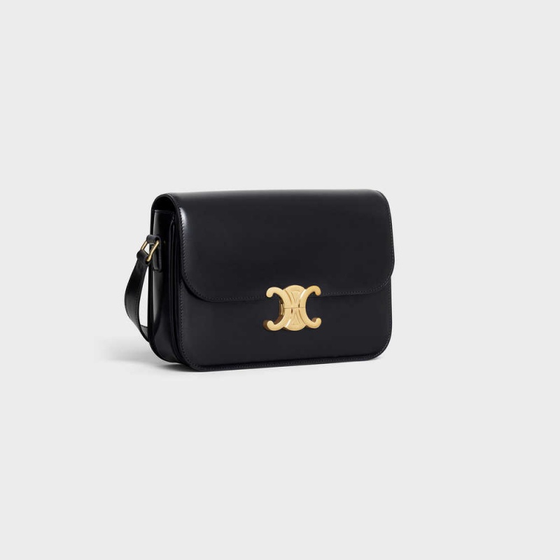 Celine Classique Bag in shiny calfskin Triomphe Black | CL-593183