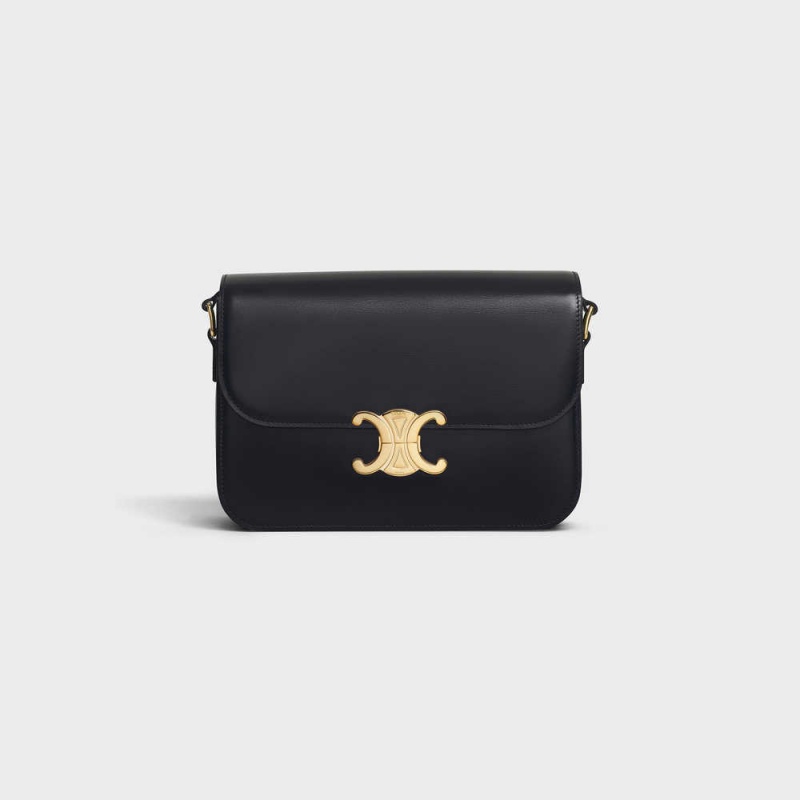 Celine Classique Bag in shiny calfskin Triomphe Black | CL-593183