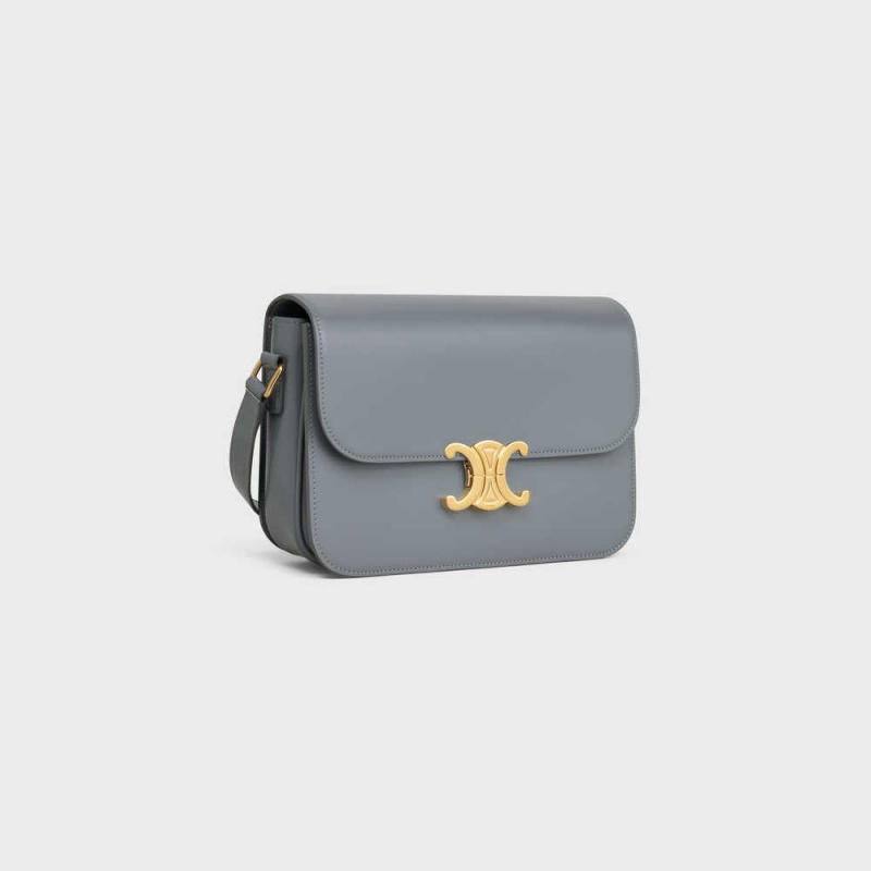 Celine Classique Bag in shiny calfskin Triomphe Blue Grey | CL-593187