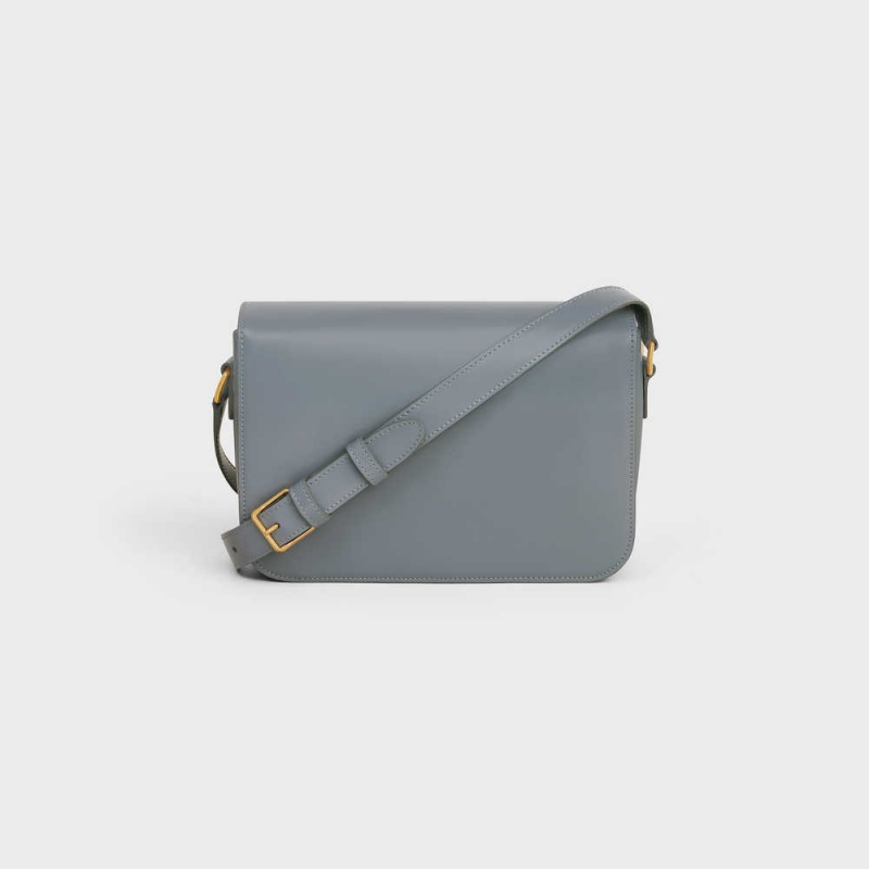 Celine Classique Bag in shiny calfskin Triomphe Blue Grey | CL-593187