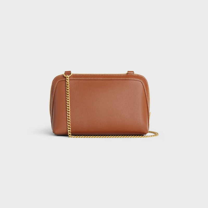 Celine Clutch on Chain Cuir triomphe in smooth calfskin Mini Bags Tan | CL-593033