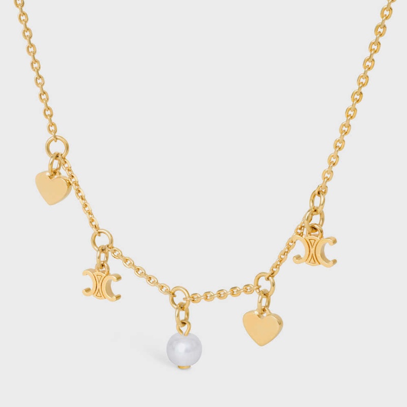 Celine Cœur Charms in Brass with Gold Finish and Resin Pearl Necklaces Gold / Ivory | CL-592242