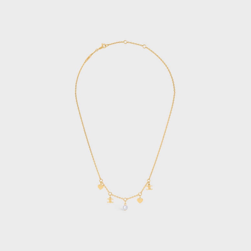 Celine Cœur Charms in Brass with Gold Finish and Resin Pearl Necklaces Gold / Ivory | CL-592242