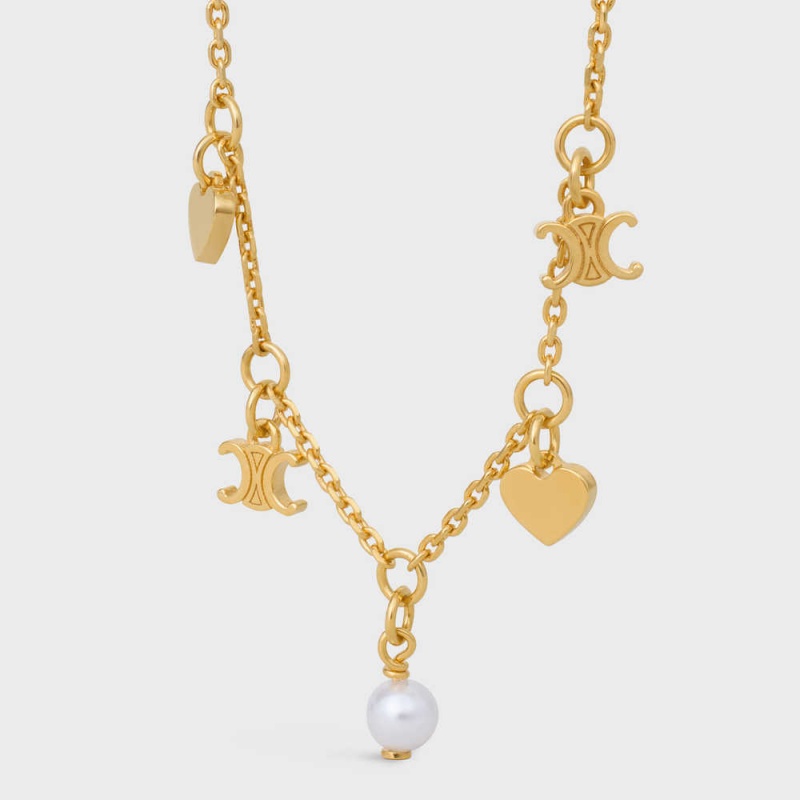 Celine Cœur Charms in Brass with Gold Finish and Resin Pearl Bracelets Gold / Ivory | CL-592237