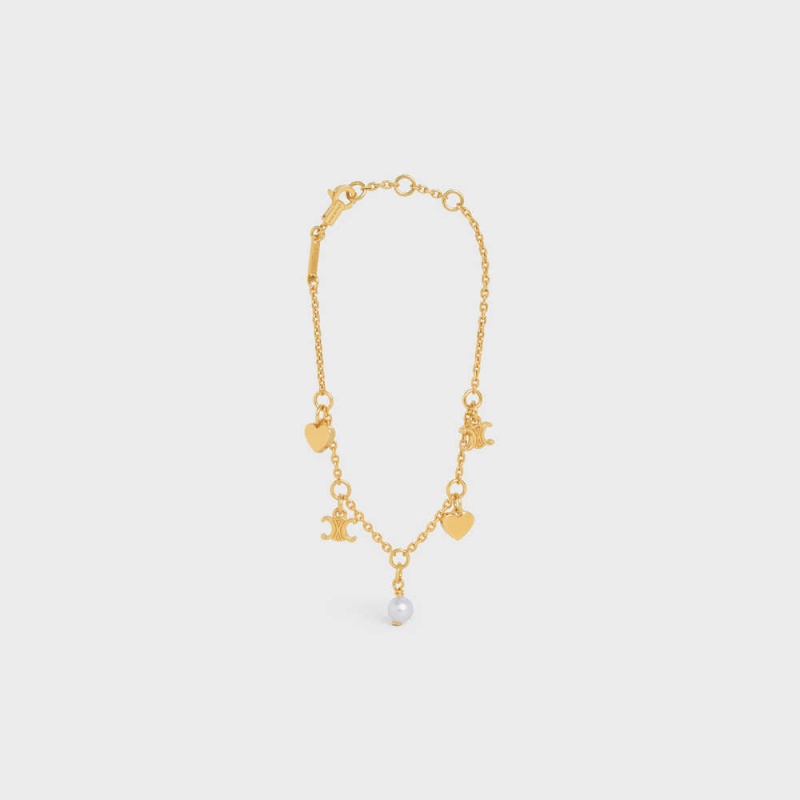 Celine Cœur Charms in Brass with Gold Finish and Resin Pearl Bracelets Gold / Ivory | CL-592237