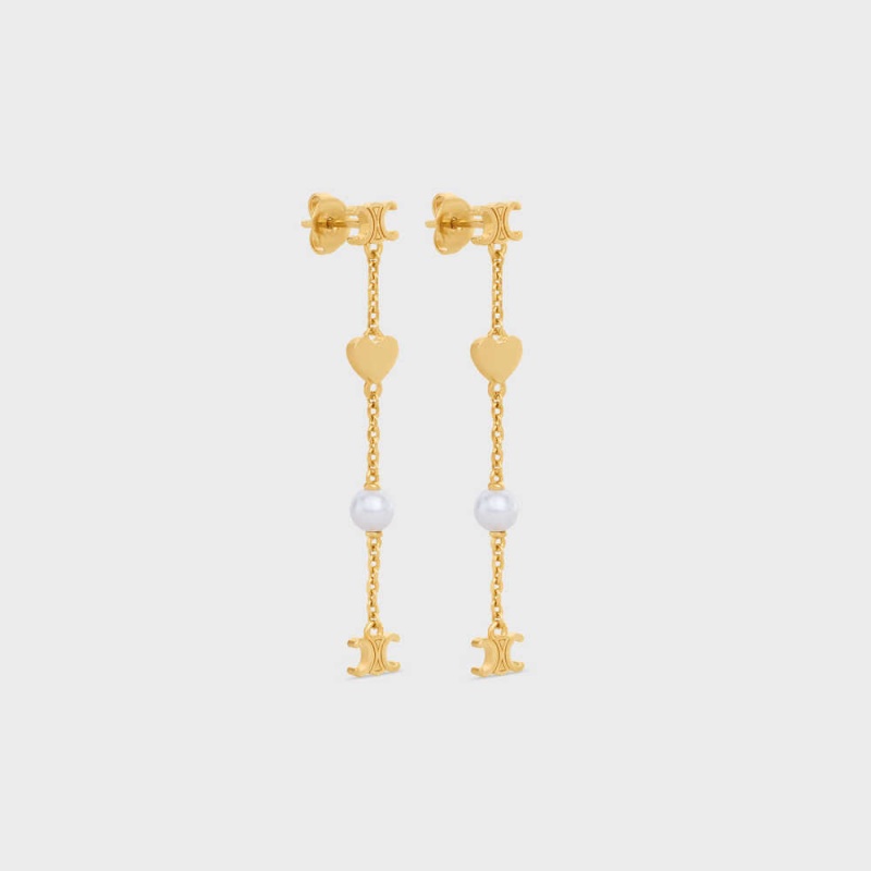 Celine Cœur Charms in Brass with Gold Finish and Resin Pearl Earrings Gold / Ivory | CL-592297