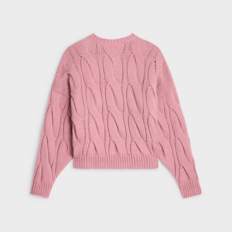 Celine Crew neck in cable-knit Cashmere and silk Knitwear Pink | CL-592707