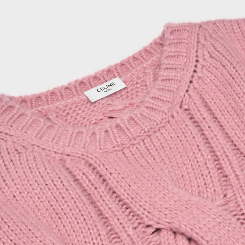 Celine Crew neck in cable-knit Cashmere and silk Knitwear Pink | CL-592707