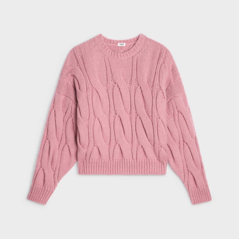 Celine Crew neck in cable-knit Cashmere and silk Knitwear Pink | CL-592707